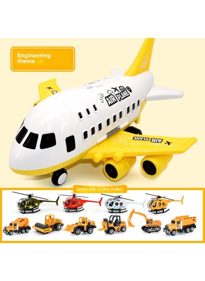 Super Large Storage Aircraft Toy Inertia Alloy Car Set Simulation Aircraft Model Transport Aircraft Boy Gift-Color:[color Box] Engineering Yellow + 6 Alloy Engineering Vehicles  - Image 4