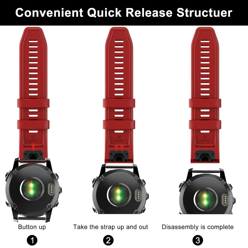 OVERSTEP Compatible with Fenix 7 Watch Band, 22mm Width Soft Silicone Watch Strap for Garmin Fenix 5/Fenix 5 Plus/Fenix 6/Fenix 6 Pro Smartwatch (Red) - Image 5