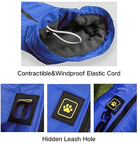 KUTKUT Windproof Warm Dog Winter Jacket, Reflective Waterproof Polar Fleece Lining Wind Breaker with Leash Hole Pet Warm Clothing for Large Dogs. (Blue, Size: 5XL, Chest: 78cm) - Image 4