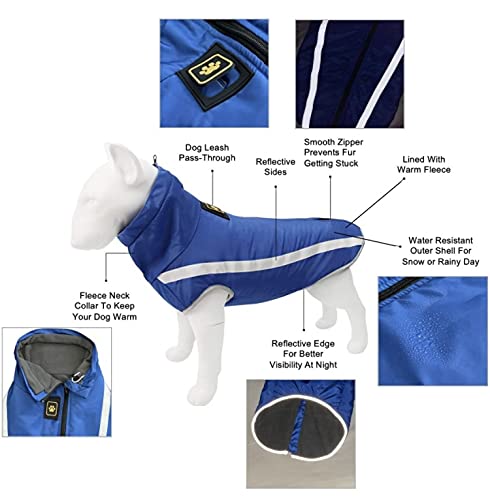 KUTKUT Windproof Warm Dog Winter Jacket, Reflective Waterproof Polar Fleece Lining Wind Breaker with Leash Hole Pet Warm Clothing for Large Dogs. (Blue, Size: 5XL, Chest: 78cm) - Image 5