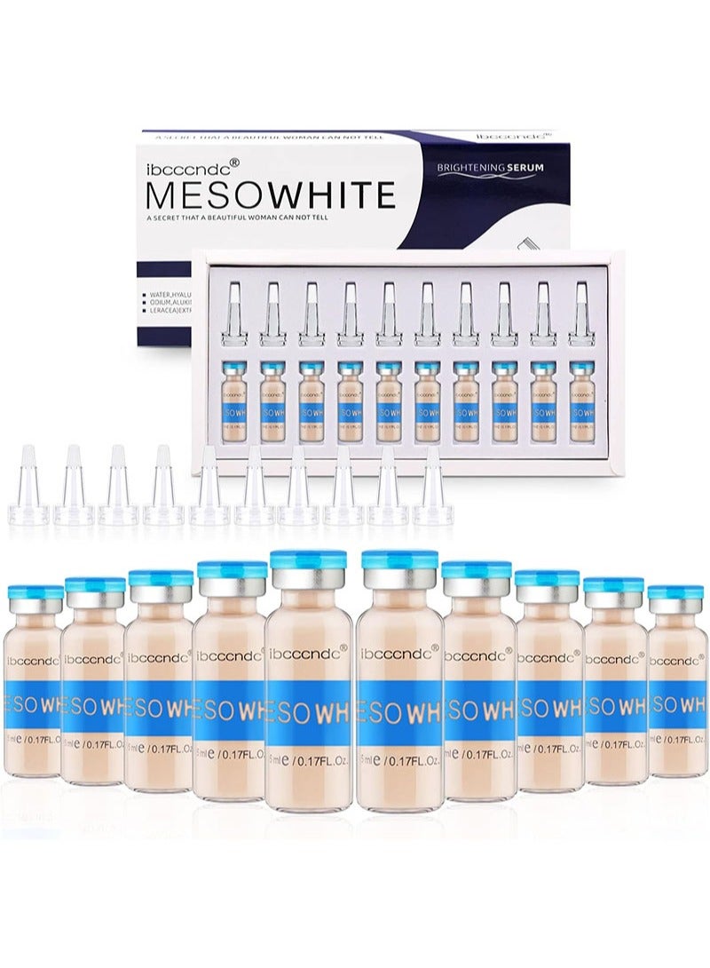 آي بي سي سي سي أن دي سي مجموعة مصل MESO WHITE لتعزيز توهج البشرة وتفتيحها وعلاجها وكريم الأساس ومضاد للشيخوخة وكريم أساس سائل شبه دائم من MTS، 0.17 أونصة × 10 قوارير - Image 1