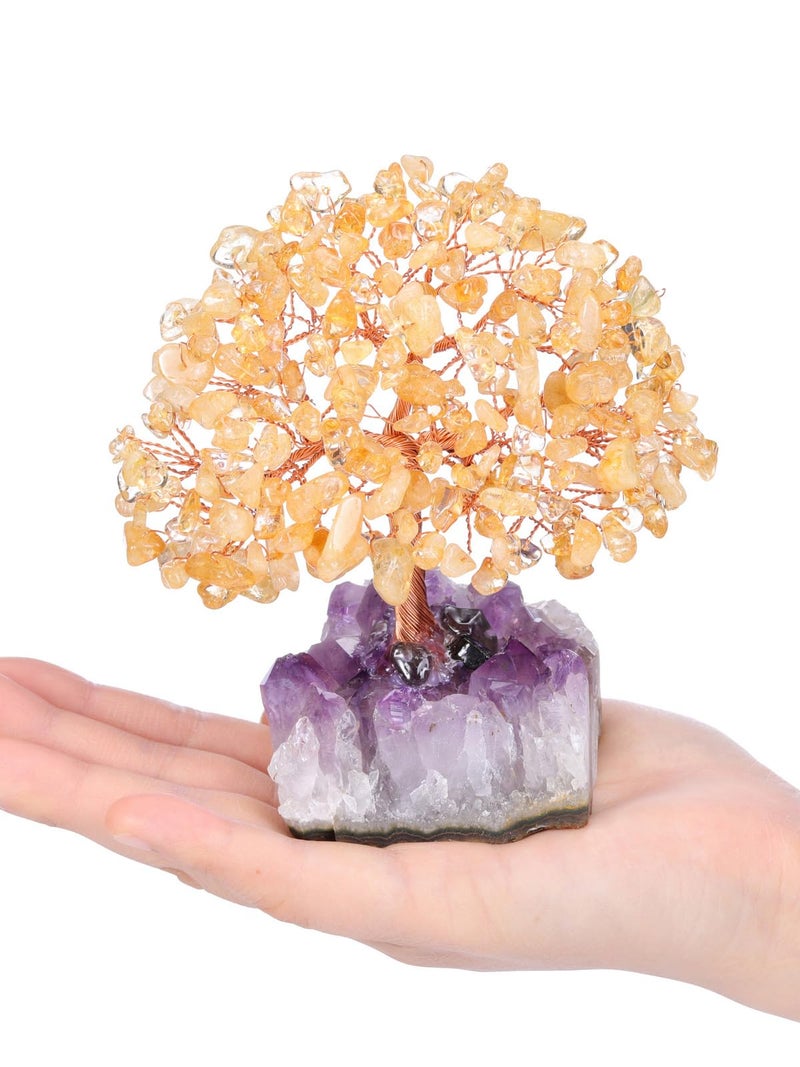 Jovivi Natural Citrine Healing Crystal Money Tree on Amethyst Cluster Geode Druzy Base Feng Shui Crystals for Home Office Desk Decorations  Wealth  Good Luck - Image 3