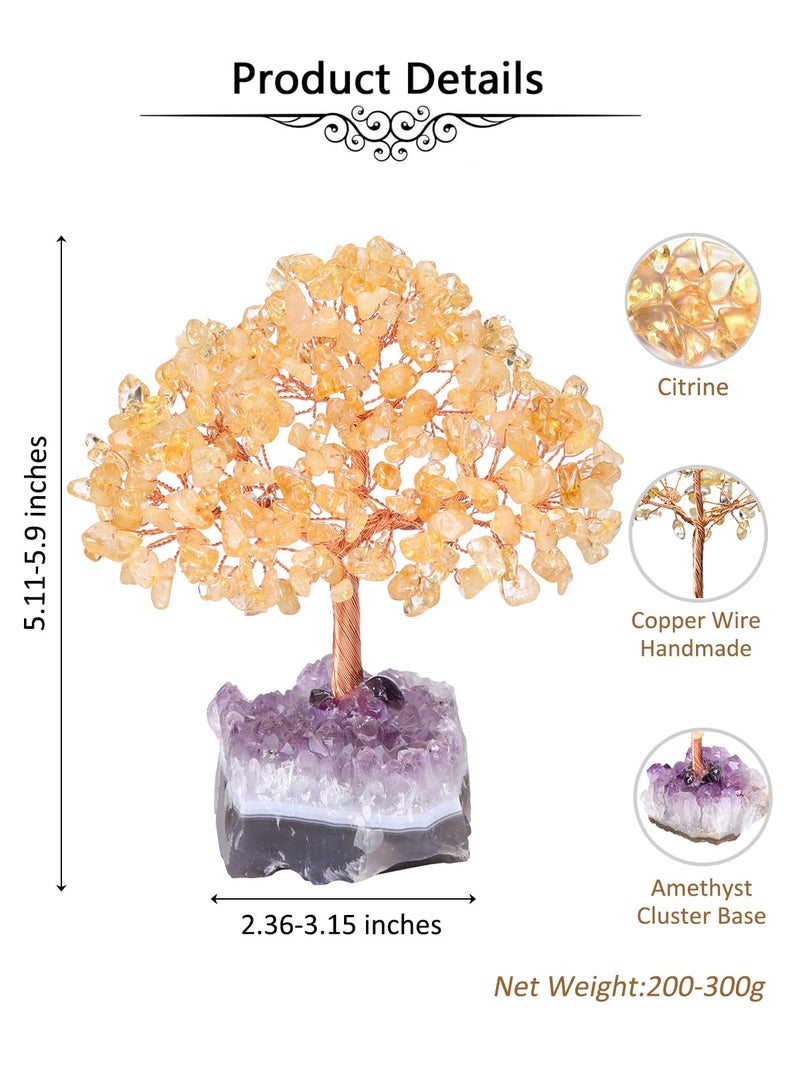 Jovivi Natural Citrine Healing Crystal Money Tree on Amethyst Cluster Geode Druzy Base Feng Shui Crystals for Home Office Desk Decorations  Wealth  Good Luck - Image 5