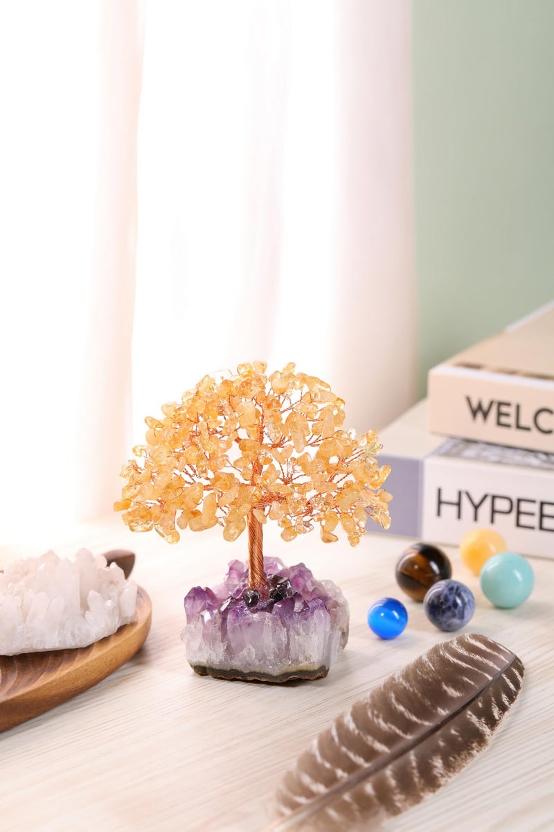 Jovivi Natural Citrine Healing Crystal Money Tree on Amethyst Cluster Geode Druzy Base Feng Shui Crystals for Home Office Desk Decorations  Wealth  Good Luck - Image 2