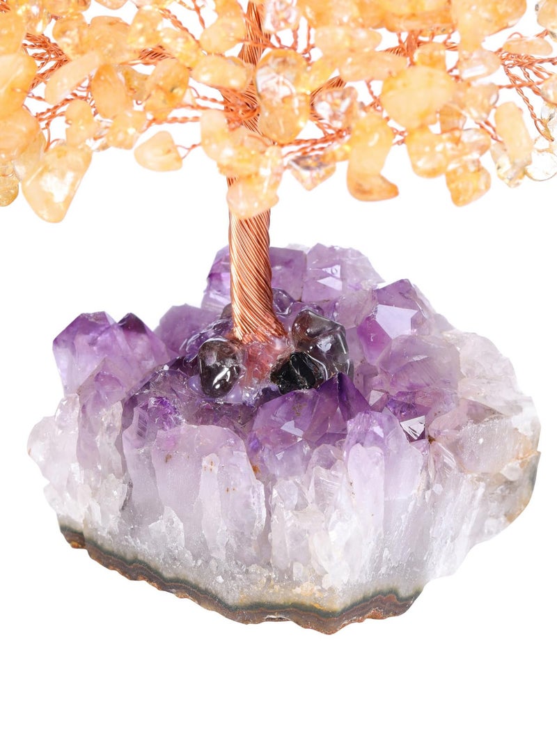 Jovivi Natural Citrine Healing Crystal Money Tree on Amethyst Cluster Geode Druzy Base Feng Shui Crystals for Home Office Desk Decorations  Wealth  Good Luck - Image 4