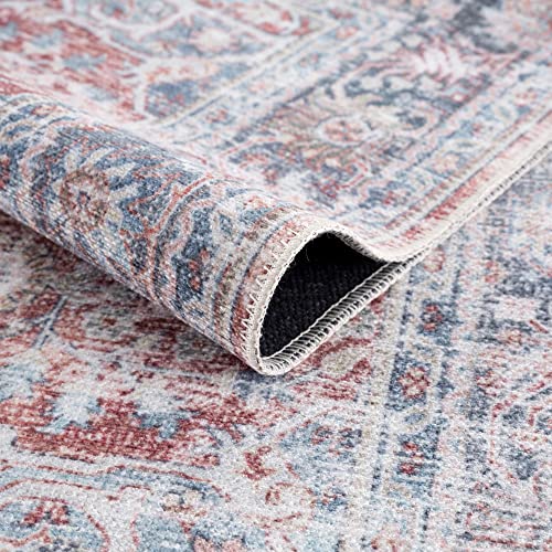 Bloom Rugs سجاد بلوم كاريه قابل للغسل وغير قابل للانزلاق 12 قدم - تقليدي بلون الطوب/الأزرق الداكن للمداخل، الممرات، الحمام، والمطبخ - الحجم الدقيق: 2'6" x 12'. - Image 4