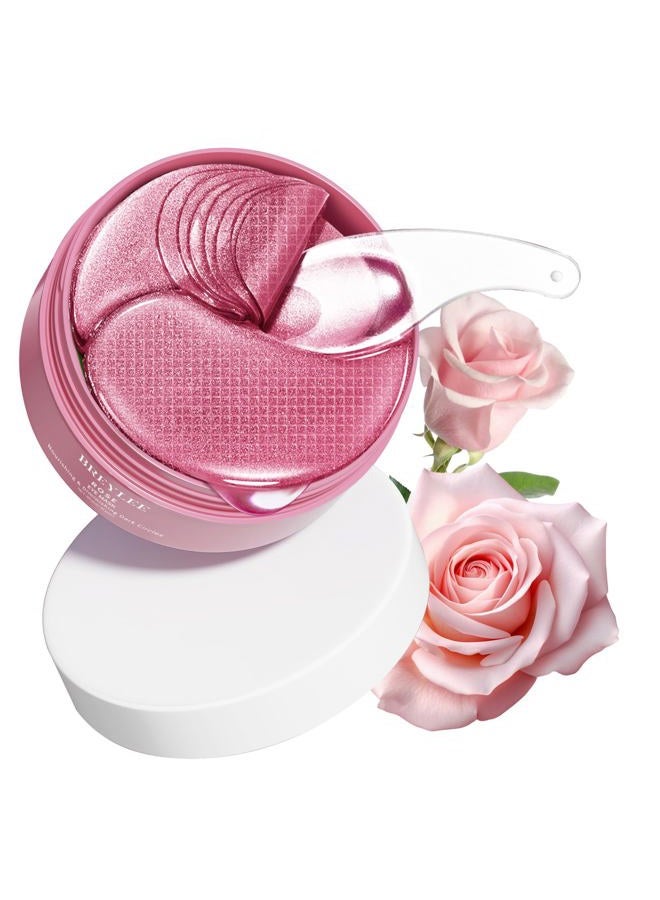 Breylee Pink Rose Eye Mask– 60 Pcs - Puffy Eyes and Dark Circles Treatments – Look Younger and Reduce Wrinkles and Fine Lines Undereye, Improve and Firm eye Skin - Pure Natural Material Extraction - Image 1