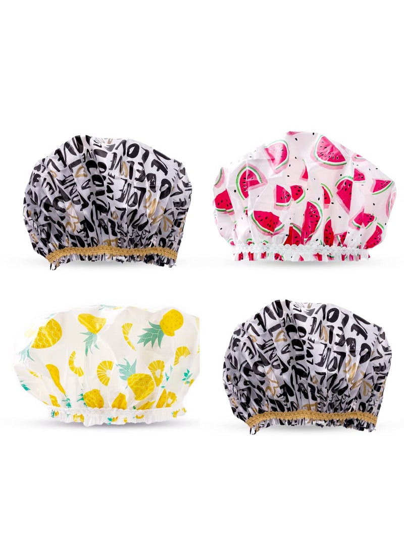 Betty Dain Betty Dain Reusable Vinyl Shower Cap & Bath Cap (4 Pack), Frosted PEVA Elastic Stretch Hem. Waterproof Stretchy Hair Cap for all Hair Lengths - Hipster Collection 