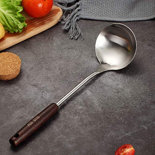 KPNG Ladle with Wooden Handle, 304 Stainless Steel Spatula with Heat Resistant Wooden Handle Wok Utensil (1 Piece, Ladle) - Image 1