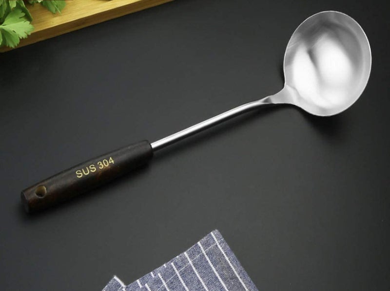 KPNG Ladle with Wooden Handle, 304 Stainless Steel Spatula with Heat Resistant Wooden Handle Wok Utensil (1 Piece, Ladle) - Image 2