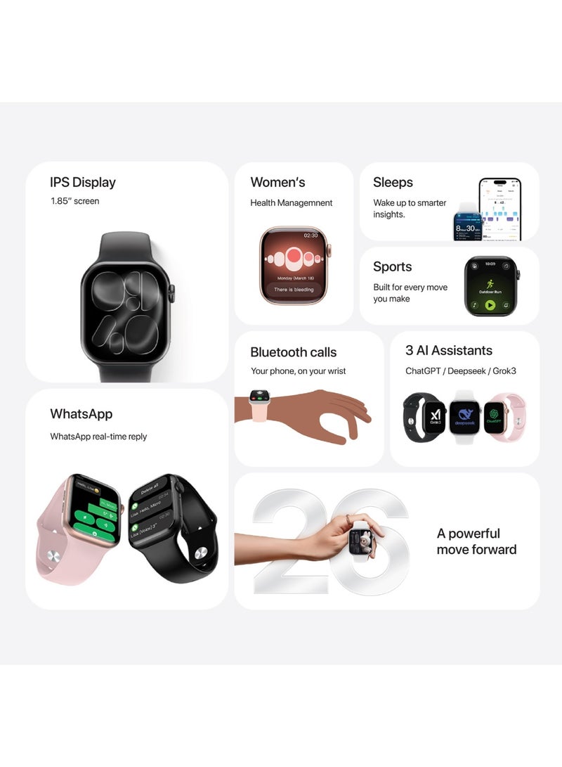 GREEN LION Communicate Lite Smart Watch / 1.85" IPS Display / Bluetooth Calls / 10 Days Standby / Waterproof IP68 / Fitness Tracking / Backtrack Function / Double Tap Function - Black - Image 2