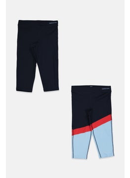 Kids Girl 2 Pcs Sportswear Fit Training Leggings, Navy