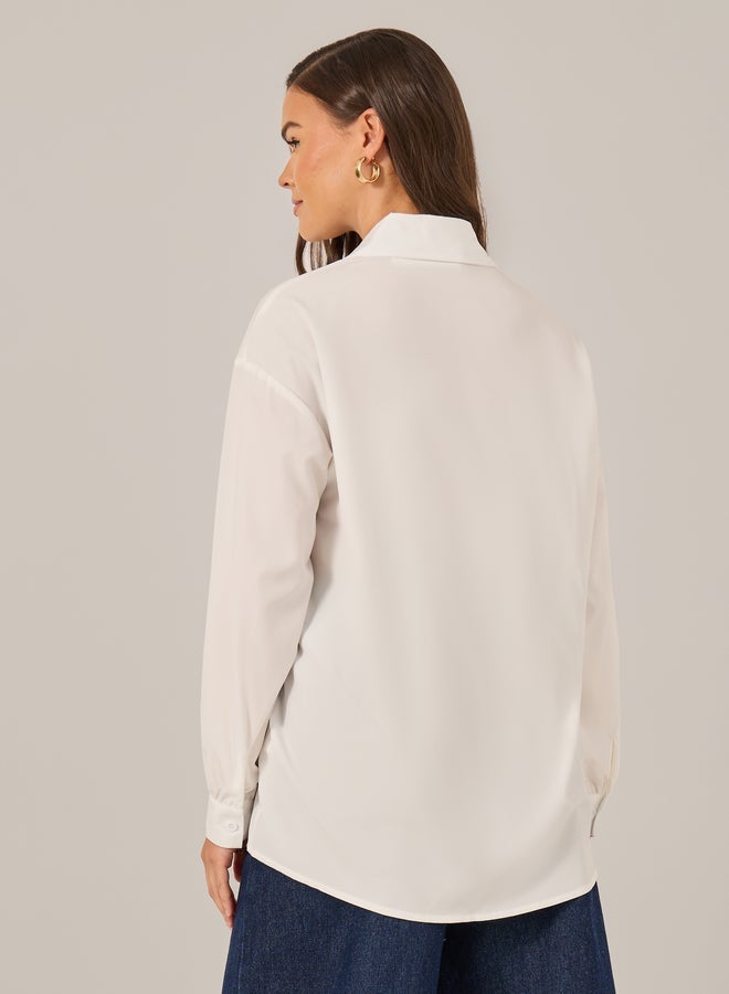 تايك تو قميص بأزرار أمامية بأكمام طويلة بلون سادة - Image 5