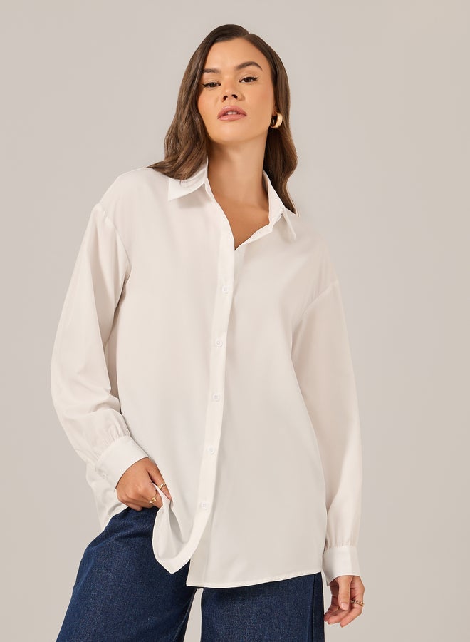 تايك تو قميص بأزرار أمامية بأكمام طويلة بلون سادة - Image 4