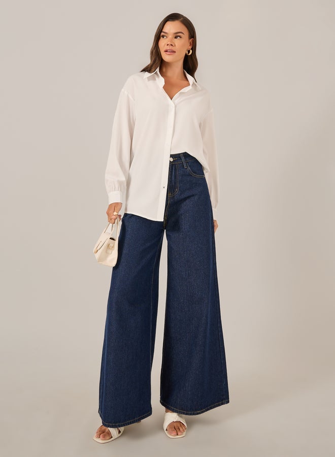 تايك تو قميص بأزرار أمامية بأكمام طويلة بلون سادة - Image 2