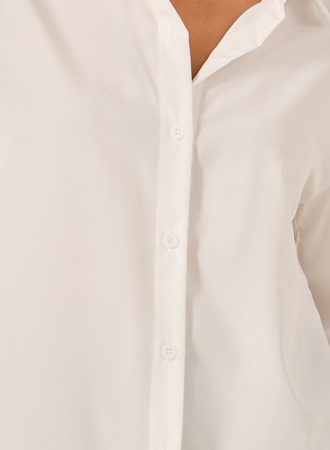 تايك تو قميص بأزرار أمامية بأكمام طويلة بلون سادة - Image 3