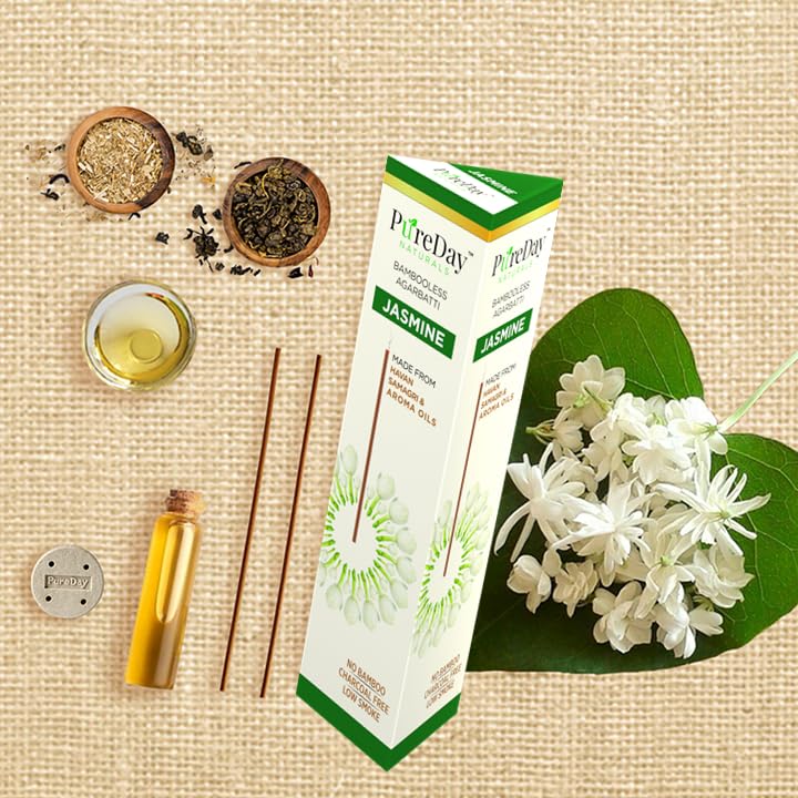 PureDay Bambooless Agarbatti 200 Dhoop Sticks Pack of 3 Rose Saffron 160 Sticks Jasmine 40 Sticks No Bamboo No Charcoal Lasting Aroma Free Ceramic Stand - Image 3