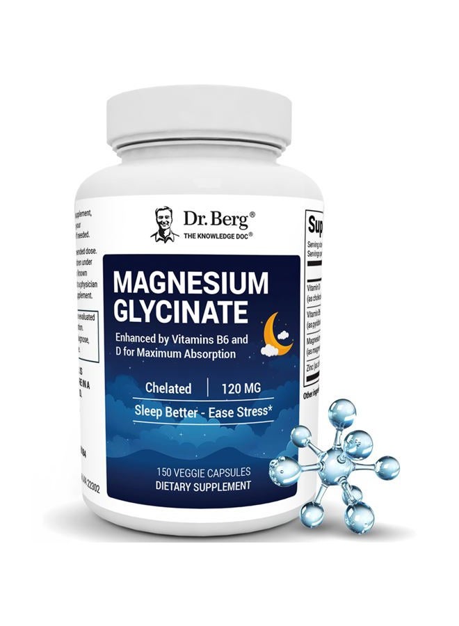 Dr. Berg Nutritionals Dr. Berg Maximum Strength 4-in-1 Chelated Magnesium Glycinate with Clean, Potent & Pure Ingredients | 4X Lab-Tested & Verified | USA Formulated Magnesium Supplement Capsules | 150 Capsules - Image 1