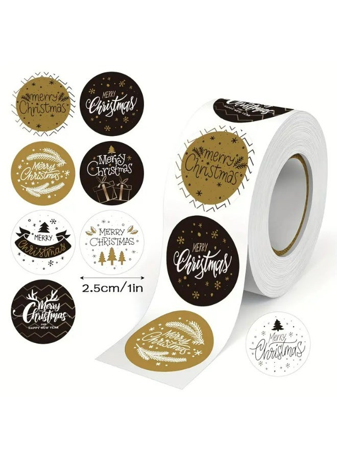 Kandid Christmas 100pcs Stickers Roll for Gift Wrapping, Cards, Party Decorations, Scrapbooking, 2.5 cm Size, Festive Holiday Design (Black & Gold) - Image 1