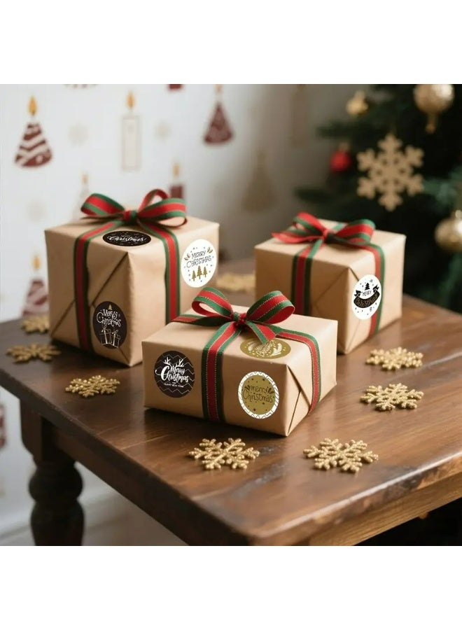 Kandid Christmas 100pcs Stickers Roll for Gift Wrapping, Cards, Party Decorations, Scrapbooking, 2.5 cm Size, Festive Holiday Design (Black & Gold) - Image 2