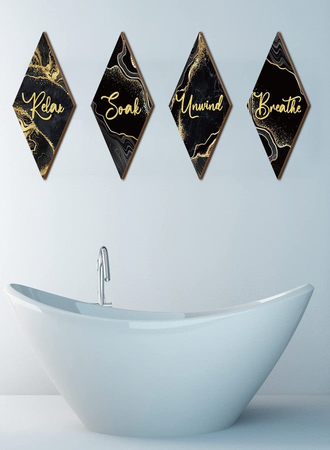 Ferraycle 4 Pcs Marble Style Bathroom Wall Decor Relax Soak Unwind Breathe Wall Art Vintage Farmhouse Art Decor Wooden Bathroom Hanging Signs for Laundry Spa Room(6.69 x 11.81 Inch,Black) - Image 5