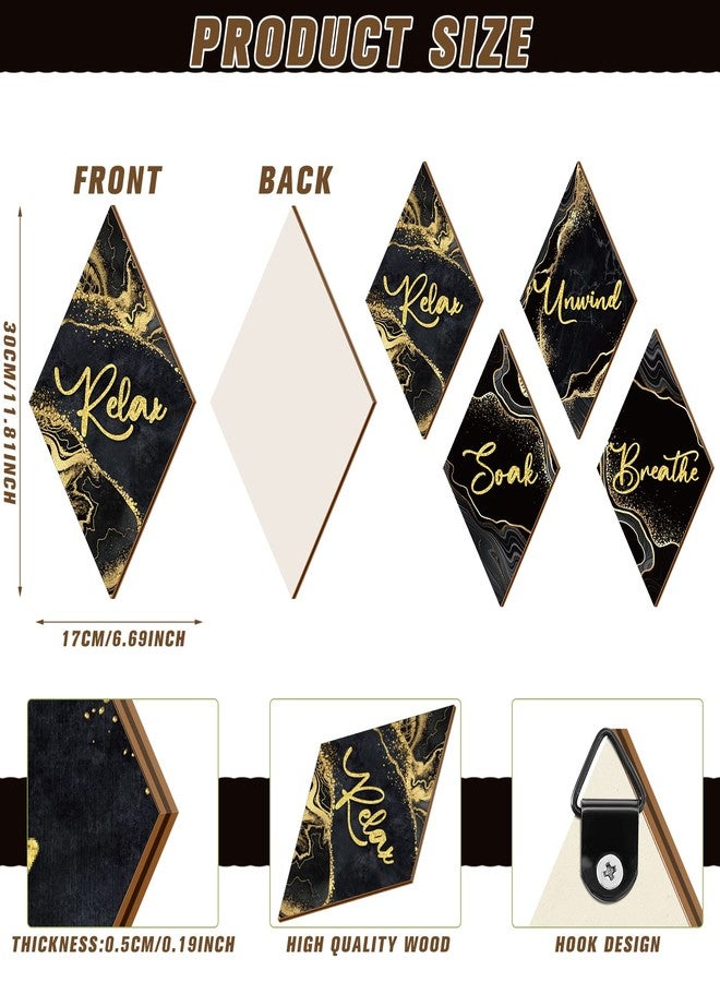 Ferraycle 4 Pcs Marble Style Bathroom Wall Decor Relax Soak Unwind Breathe Wall Art Vintage Farmhouse Art Decor Wooden Bathroom Hanging Signs for Laundry Spa Room(6.69 x 11.81 Inch,Black) - Image 2