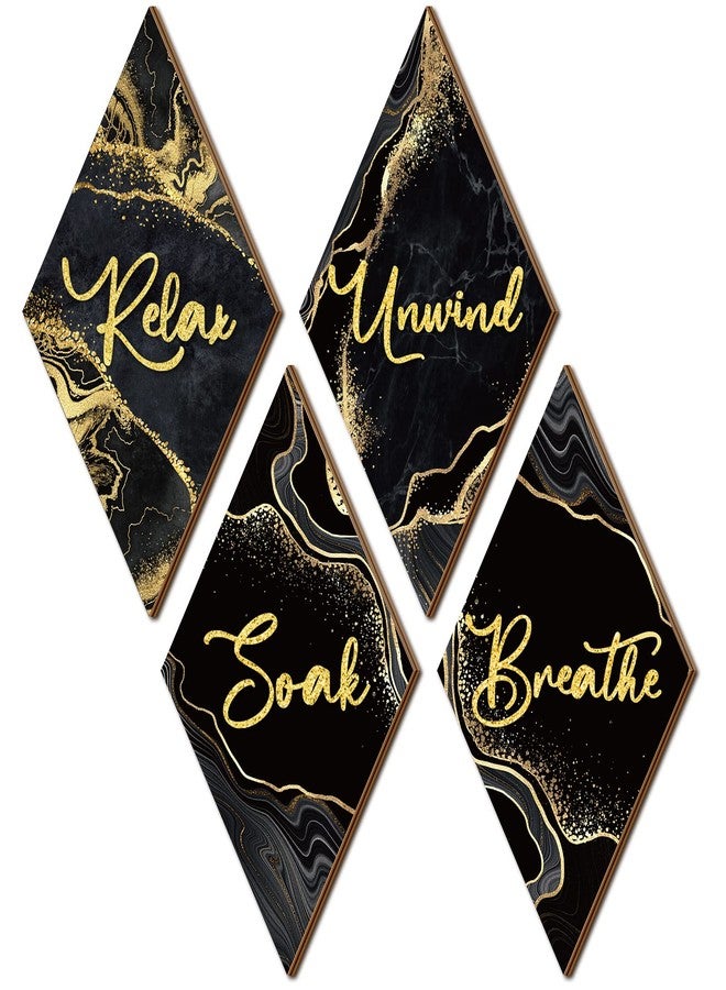 Ferraycle 4 Pcs Marble Style Bathroom Wall Decor Relax Soak Unwind Breathe Wall Art Vintage Farmhouse Art Decor Wooden Bathroom Hanging Signs for Laundry Spa Room(6.69 x 11.81 Inch,Black) - Image 1