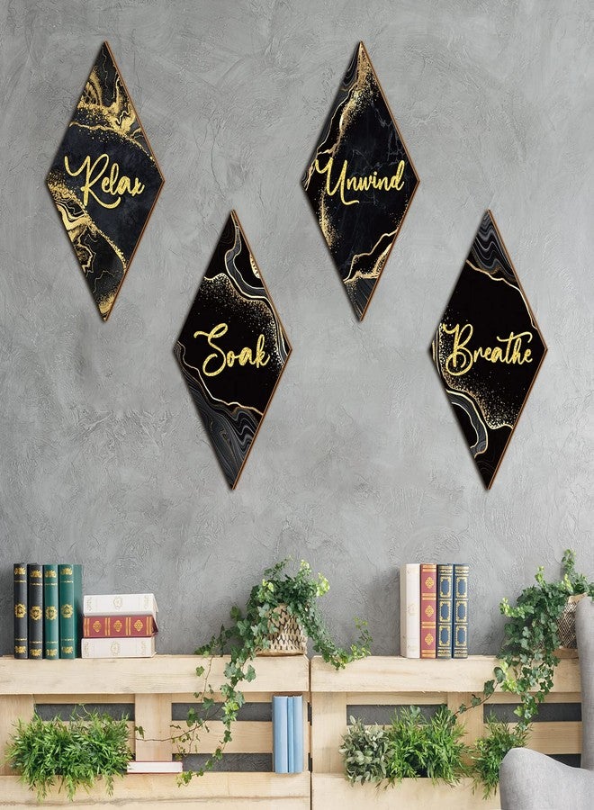 Ferraycle 4 Pcs Marble Style Bathroom Wall Decor Relax Soak Unwind Breathe Wall Art Vintage Farmhouse Art Decor Wooden Bathroom Hanging Signs for Laundry Spa Room(6.69 x 11.81 Inch,Black) - Image 4