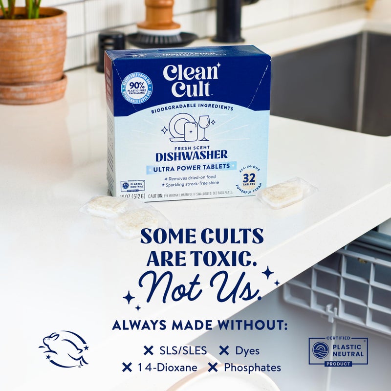 Cleancult Ultra Power Dishwasher Detergent Pods for Sparkling Streak-Free Shine, All-In-One, No Plastic Waste, 32 Count - Image 4