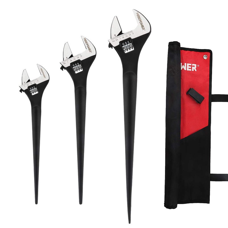 MAXPOWER 3pieces Spud Wrench 10inch 12inch 16inch Adjustable Wrench Set with Kitbag
