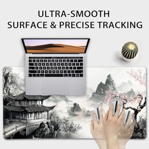 Mcapirivo Japanese Black and White Cherry Blossoms Large Gaming Mouse Pad 31.5"x15.7"｜XXL Desk Mat, Non-Slip Rubber Base & Stitched Edges - Extended Mousepad for PC/Laptop/Office/Home Decor - Image 5