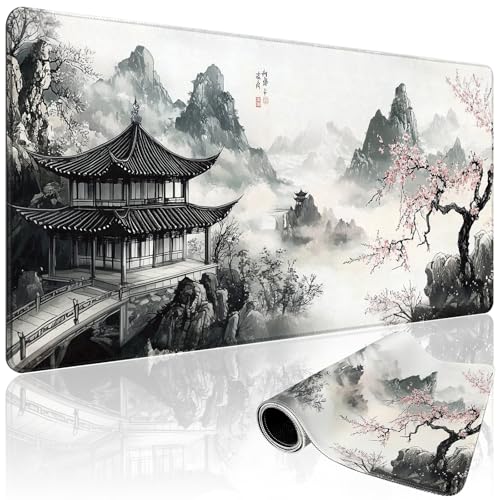 Mcapirivo Japanese Black and White Cherry Blossoms Large Gaming Mouse Pad 31.5"x15.7"｜XXL Desk Mat, Non-Slip Rubber Base & Stitched Edges - Extended Mousepad for PC/Laptop/Office/Home Decor - Image 1