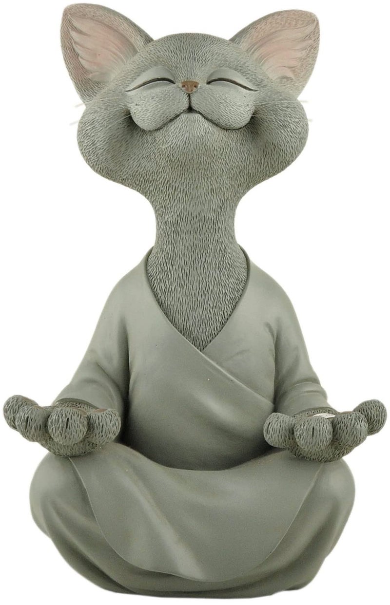 JFSM INC 12 Whimsical Happy Cat Garden Buddha Statue  Indoor Outdoor Resin Cat Statue  Meditating Animal Sculpture Mindful Yoga Decor for Patio Yard Lawn Porch