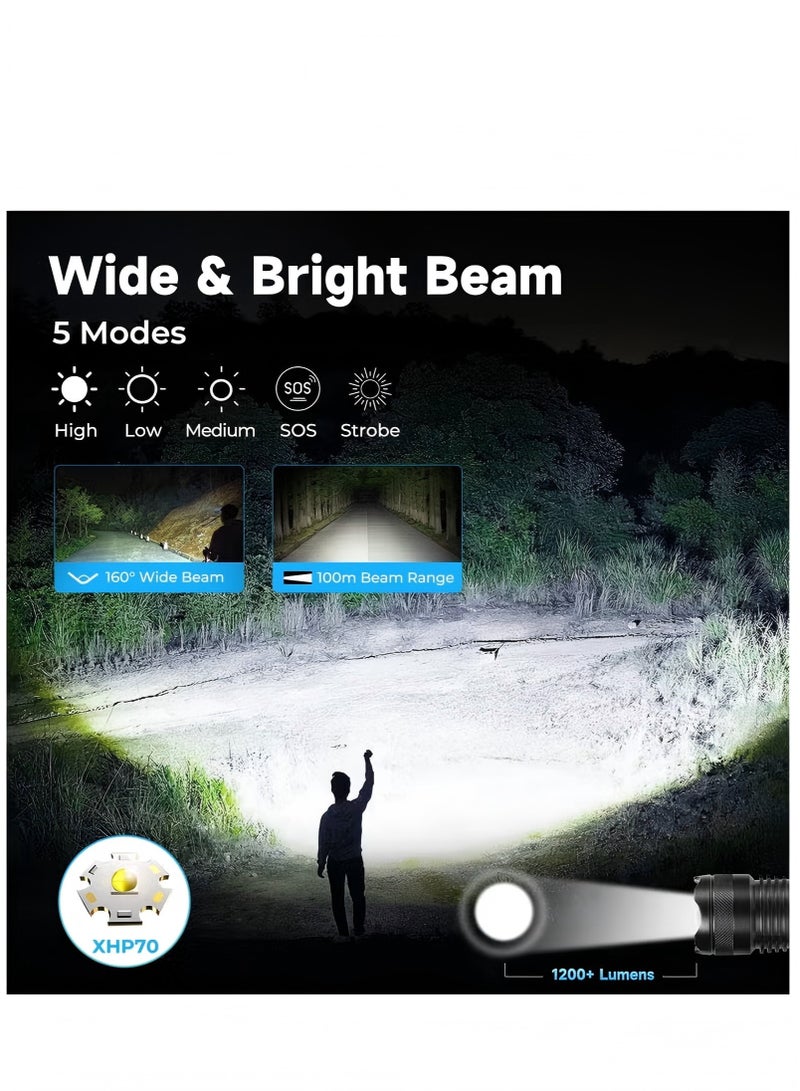 YIQUAN Rechargeable LED Flashlights, Super Bright Zoomable Flashlight with 5 Modes, Adjustable High Lumens IP53 Waterproof Torch Light, Handheld Light with 26650 Battery Camping Outdoor Emergency - Image 2