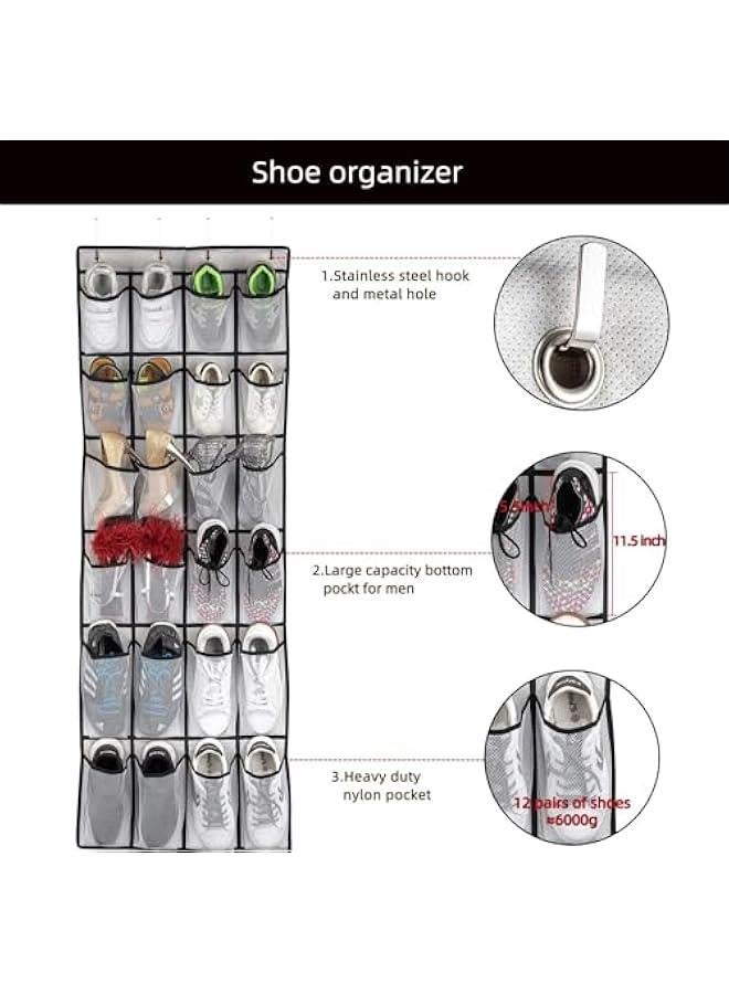 Hanging Shoe Organizer, Over The Door Shoe Organizer with 24 Mesh Large Pockets Door Shoe Rack for Men Women Kids Hanging Door Shoe Holder Size:58x21 Inch - Image 5