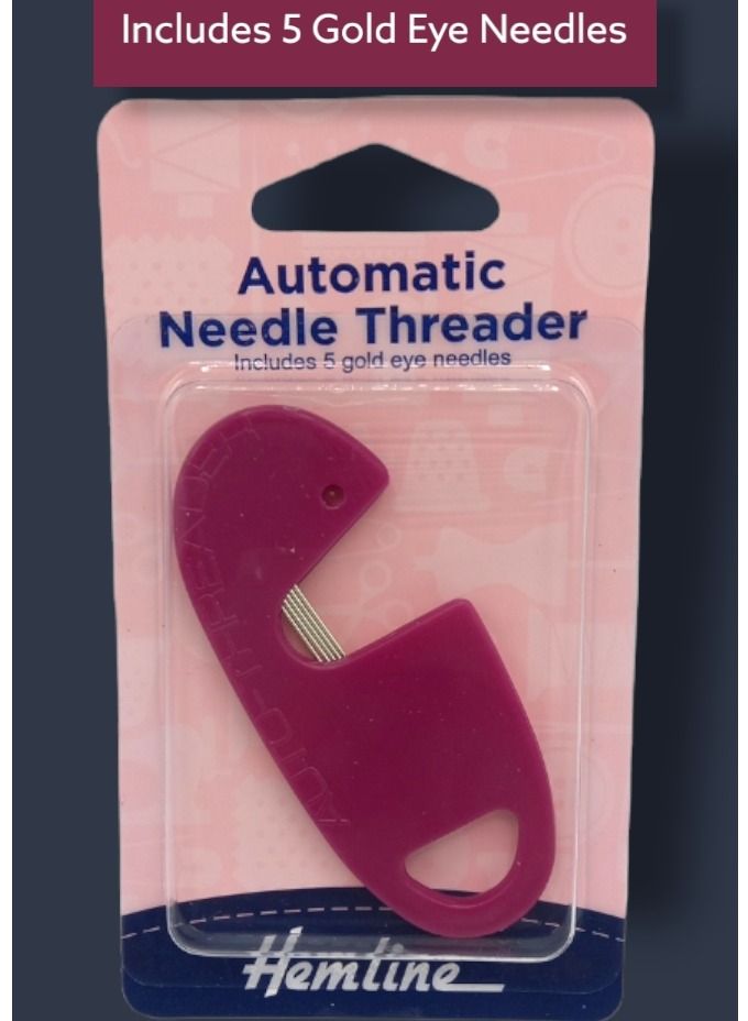 Hemline 1 Piece Automatic Needle Threader Includes 5 Gold Eye Needles - Image 1
