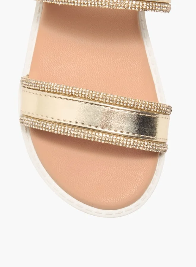 Flora Bella By Shoexpress Girls Embellished Strap Sandals With Hook And Loop Closure