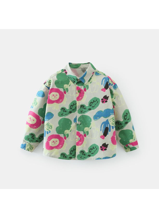 Boys' Spring And Autumn Shirts Children's Floral Shirts Baby Stylish Trendy Jackets Fashionable And Chic - Image 5