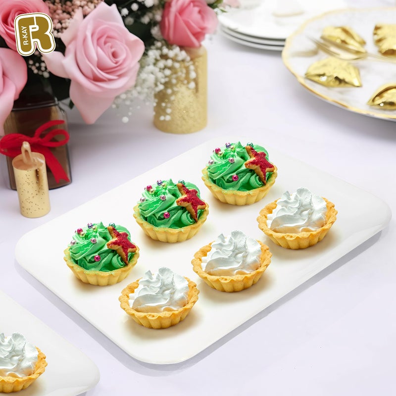 R-kay 3 Pack White Plastic Serving Trays for Party - Rectangular, 8 by 11 in, Heavy Duty Dessert Trays for Food - Image 2