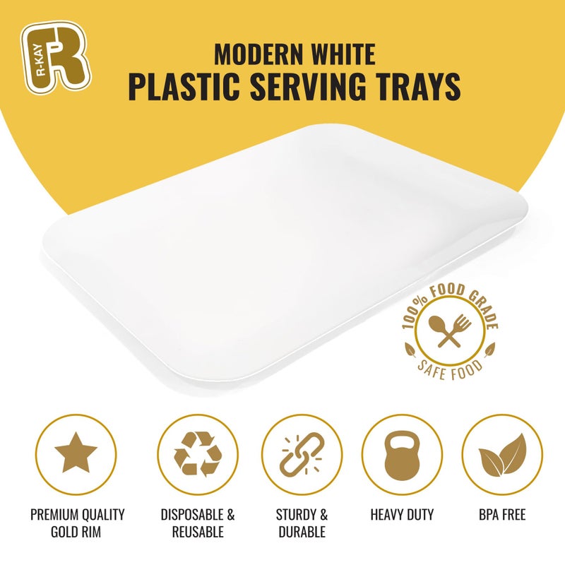 R-kay 3 Pack White Plastic Serving Trays for Party - Rectangular, 8 by 11 in, Heavy Duty Dessert Trays for Food - Image 5