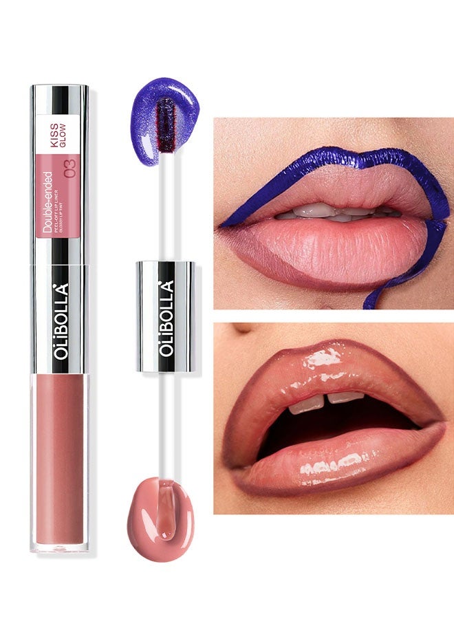 OLIBOLLA Double-Ended Peel Off Lip Liner & Color Changing Lip Oil， Long-Lasting Smudge-Proof Soft Rosy Peach Lip Tint & Lip Stain Liner with Hydrating High Shine Gloss for Defined, Fuller Peachy Lips – Waterproof Soft Glam Lip Makeup #03 - Image 1
