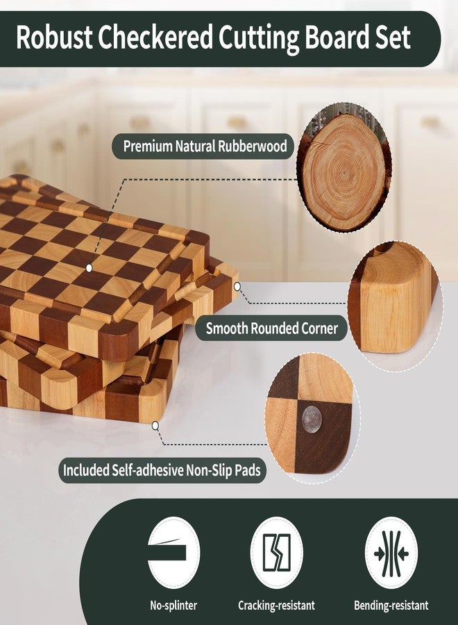 WILLKOMMEN Checkered Cutting Board Set, 3-Piece Wood Checkerboard End Grain Chopping Boards with Holder & Juice Groove Wooden Kitchen Cutting Board for Cooking and Serving (S, M, L) - Image 2