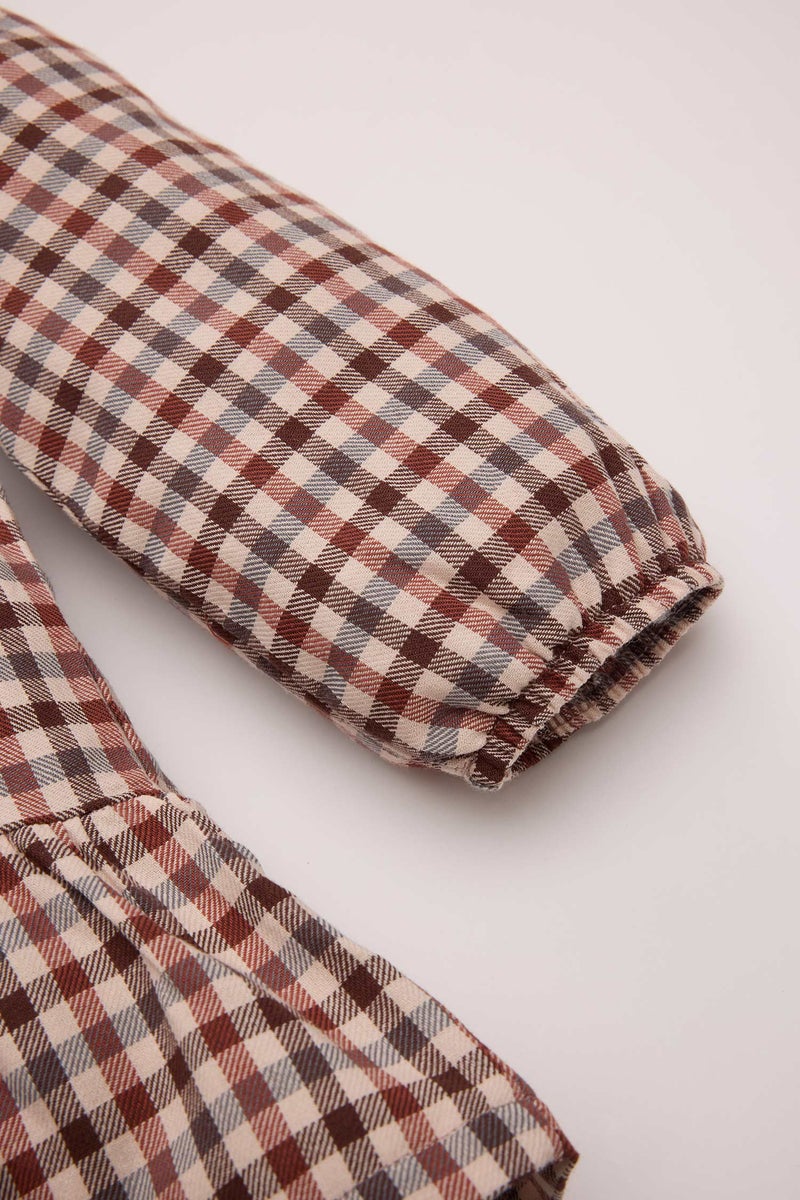 ديفاكتو فستان كاروهات بيبي بناتي كم طويل قصة عادية بياقة كبيرة - Image 5