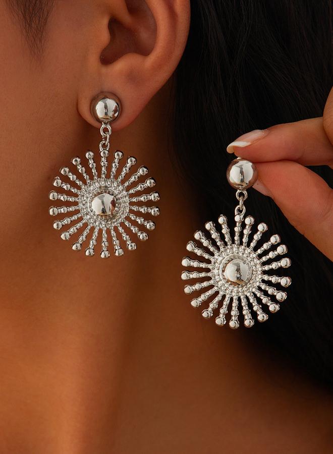 Take Two Silver Sunflower Dangle Earrings - Image 1