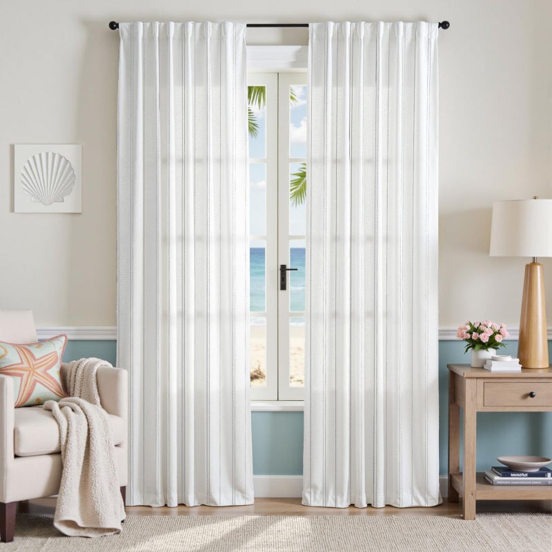 jinchan White Curtains Grey Striped Curtains 84 Inch Length for Living Room Bedroom Window Treatment Modern Linen Look Ticking Stripe Pinstripe Privacy Light Filtering Back Tab Rod Pocket 2 Panels - Image 5
