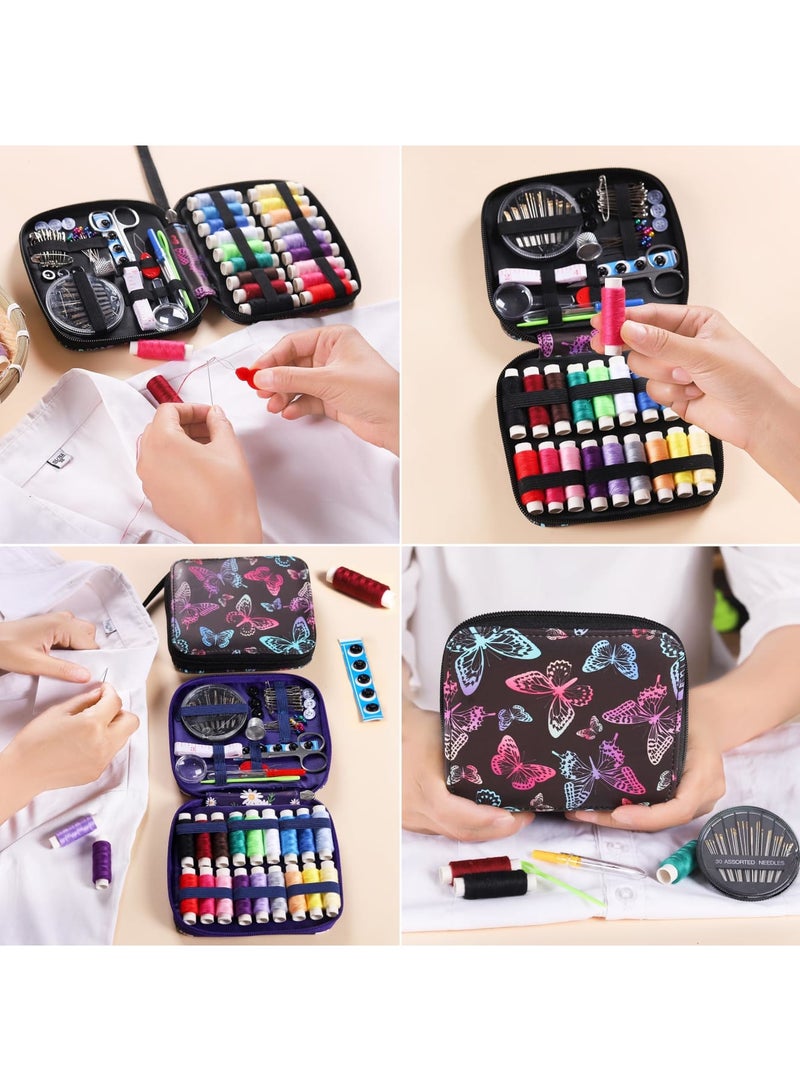 Barakah طقم خياطة إبرة وخيط، طقم إصلاح محمول للسفر مع 18 خيط ملون، حقيبة سحاب من PU على شكل فراشة، مقص، إبر، دبابيس، إصبع خياطة وأدوات للمنزل، السفر، الطوارئ، المبتدئين - Image 4