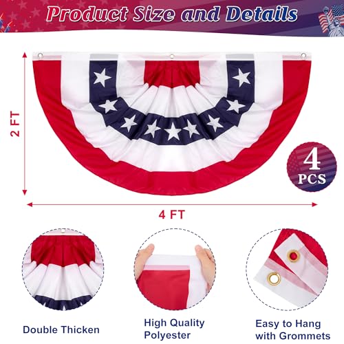 Heartome 2 4 FT 4th of July Decorations 4 PCS Bunting Flags Outdoor Patriotic Fourth of July Banner Red White and Blue American Pleated Fan Flag for Memorial Day Independence Day 250th Anniversary Decor - Image 3