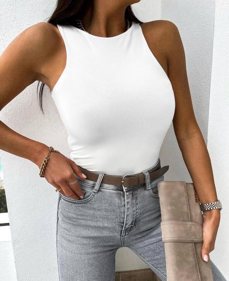 EUYZOU Women Shapewear Tummy Control Tank Tops Seamless Compression Tops Body Shaper Camisole, White M - Image 5