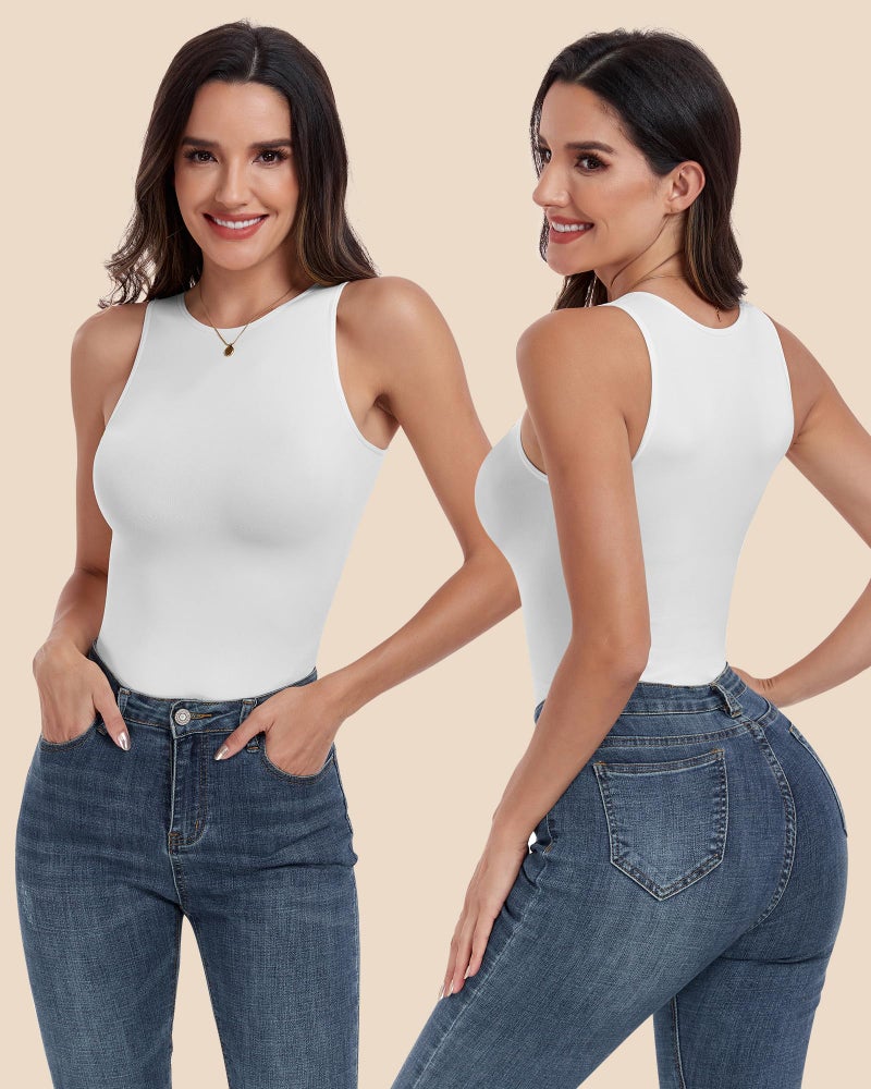 EUYZOU Women Shapewear Tummy Control Tank Tops Seamless Compression Tops Body Shaper Camisole, White M - Image 2