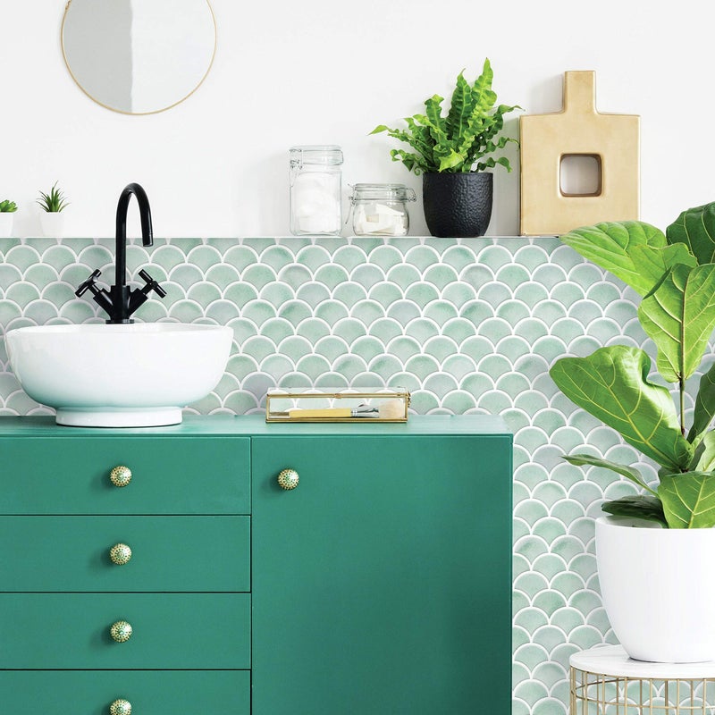 RoomMates TIL4571FLT StickTiles Aqua Scallop Peel and Stick Tile Backsplash - Image 4